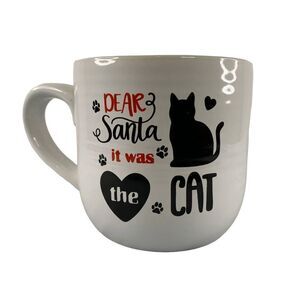 Cristmas Holiday Large White red black Dear Santa cat dog Funny Coffee mug